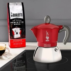Resim CetKing - Moka Indüksiyon Kırmızı: 6 Cups Ocak Üstü Espresso Pişirici - 280ML - Alt Hazne: Dış Paslanmaz Çelik Iç Alüminyum - Patentli Güvenlik Valfi - Indüksiyon Ocak Türleri Için Uygundur 