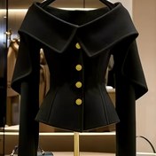Resim Kadınlar İçin Şık Yaka Detaylı Uzun Kollu Blazer - Esnek Polyester-Spandex Karışımı, Yapılı X Silüetli, Makinede Yıkanabilir, Tüm Mevsimler İçin Siyah Ofis ve Günlük Kullanım 