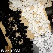 Resim 1 Yard Dikişli Çiçek Desenli Dantel Kenar Kumaş, Çift Renk Siyah ve Beyaz Kurdele, 10cm Genişlik, Dikiş, Etek Kenar Dikiş ve Giyim Dekorasyonu için 