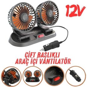 Resim Araç İçi Vantilatör 360 Dönebilen Torpido Üstü Çift Başlıklı Vantilatör 12v Uyumlu Çakmaklık Girişli Soğutucu Fan 