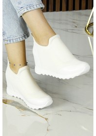 Resim Erkan Saçmacı Anastasia Beyaz Vegan Ön Yüz Streç Gizli Dolgu Topuklu Günlük Ayakkabı Beyaz 