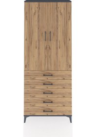 Resim Arges Dolap 3 Raflı 5 Çekmeceli 2 Kapaklı 88x30x221 Antrasit-çam Antrasit 