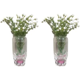 Resim 2 Adet Vazo Dahil,vazoda Çiçek,beyaz Yapay Çiçek,vazo Dekoratif Kristal Damlalı 6x6x19cm Çok Renkli 