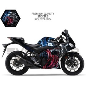 Resim Yamaha R25 Sticker Kaplama Venom Kaplama Modeli Hazır Kit 2019 / 2024 Uyumlu Siyah 