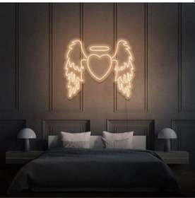 Resim Kanatlı Kalp Şekilli Neon Tabela Turuncu 