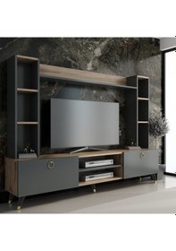 Resim MOBİLYA GEZEGENİ MERCY GOLD TV ÜNİTESİ 180 CM ÇIRAĞAN ANTRASİT 