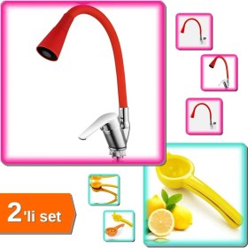 Resim Hereveoyuncak Oynar Başlıklı Çelik Spiral Üzeri Silikon Kırmızı + Limon Sıkacağı Limonatör Plastik - 2li Set Z3A3G 