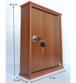 Resim SELENA Büyük Kilitli Ahşap Anahtar Kutusu Dolabı Ceviz 