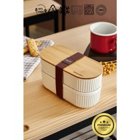 Resim Bilfold Bambu Kahvaltılık Saklama Kabı Iki Bölmeli Büyük Lunch Box 