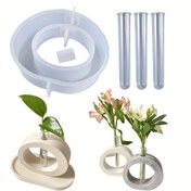 Resim Test Tüpleri ile 4'lü Silikon Vazo Kalıp Seti - DIY Epoksi Reçine & Hidroponik Bitki Kapları, Ev Dekor El Sanatları için Oval Şekil 
