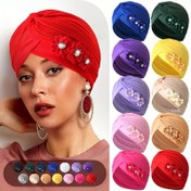 Resim 1 adet Zarif Çiçekli Kadın Turban Şapkası - Nefes Alabilen, Kırışıklık Karşıtı Polyester, Elde Yıkanabilir, Dekoratif Çiçek ve Taş Aksesuarlı Düz Renk, Günlük Kıyafetler İçin Mükemmel, Şık Başlık | Moda Turban | Katlanabilir Tasarım 