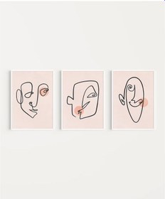 Resim Çerçevesiz Poster Soyut Yüz Çizgileri Ve Renk Detayları Triptik 3'lü 
