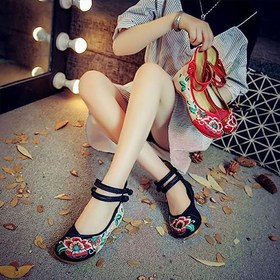 Resim Hafif İşlemeli Bale Daireleri Konfor Ve Stil Kombine Bayan Bale Daireleri Keten Ayakkabı Pompaları Yeni İşlemeli, siyah, otuz sekiz 