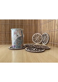 Resim Ahşap Bardak Altlığı Model 1 (6'lı Set - 10 CM - 4Mm Kavak) 