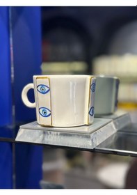 Resim Altın Yaldızlı Dik Göz Nazar Fincan 