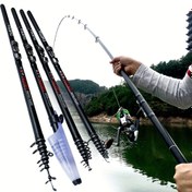 Resim Taşınabilir Teleskopik Sörf Balıkçılık Kamışı - Tuzlu Su, Sazan & Tekne Balıkçılığı için Karbon Fiber Ultra Hafif Döner Kamış, Çok Boyutlu (270/360/450/540/630cm) Hızlı Genişletme Tasarımı ve Dayanıklı Siyah Yapı, Ultra Hafif Olta Kamışı, Ergonomik Tutamaklar 