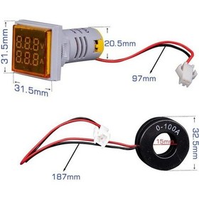Resim 22Mm Dijital Voltmetre-Ampermetre Ac 20-500V 0-100A Sarı 