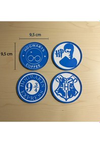 Resim Harry Potter Tutkunlarına Özel 3d Bardak Altlığı - Sihir Dünyası Masa Aksesuarı Mavi - Beyaz 