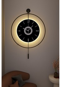 Resim MetaQuartz Aksesuar Büyük Boy - 50 75 Cm Ledli Siyaha Siyah Kadranlı Lux Metal Duva Siyah 