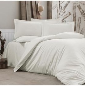 Resim Alena Home Style%100 Pamuk Saten Çizgili Tek Kişilik Nevresim Takımı Ekru 180 x 240 AlenaNM196 