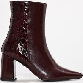 Resim Hakiki Deri Kadın Kalın Topuklu Bot 215dza3211 Bordo 