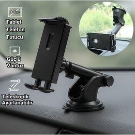 Resim Polhammobile Polham Araç Içi Vantuzlu Torpido ve Cama Yapışan Tablet Tutucu, Teleskopik Tablet Tutucu 