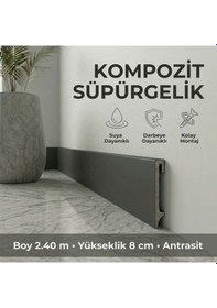 Resim Espumo Kompozit Süpürgelik 8 cm Antrasit | Suya Dayanıklı Parke Duvar Süpürgelik 2,40 m ESP205 