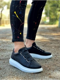 Resim KN Fashion Mp889 Bt Bağcıksız 3 Bant Lastikli Ortopedik Yüksek/kalın Taban Erkek Sneaker Siyah 