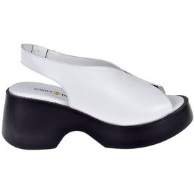 Resim Pullman Hakiki Deri Kalın Taban Kadın Sandalet Sk-42624 Beyaz-beyaz Beyaz 