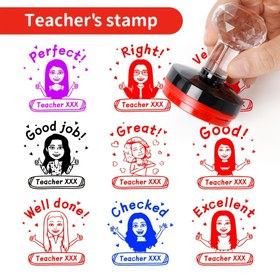 Resim Özel Öğretmen İsim Damgaları - Kişiselleştirilmiş Not İsim Damgaları, Portre Damgaları, Okul Performans Değerlendirmeleri, DIY Scrapbooking ve Ödüller için Uygun. 