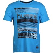 Resim Hummel Dean Erkek Mavi Baskılı Bisiklet Yaka Tişört 