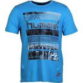 Resim Hummel Dean Erkek Mavi Baskılı Bisiklet Yaka Tişört 