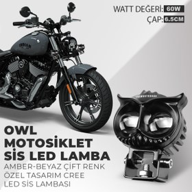 Resim C9 60w Özel Tasarım Owl Motosiklet Amber-beyaz Sis Lambası 