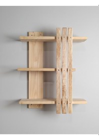 Resim Ahşap Dekoratif Masif Ahşap 3 Katlı Duvar Rafı Çiçeklik Kitaplık - Saksı Standı 60x50 Cm Bej 