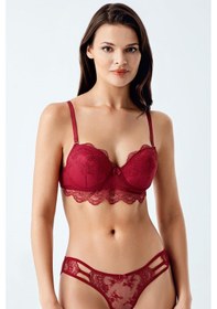 Resim Luw 6118 Bordo Dolgulu Sütyen Külot Dantelli 2Li Takım Bordo 