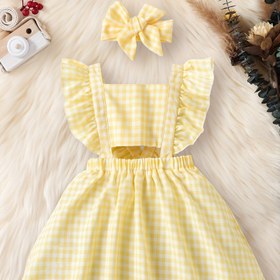 Resim Kızlar İçin Şık Yazlık Tatil Elbisesi - Omuz Açık Fırfırlı Kollu & Sırtı Açık Tasarım, Eşleşen Fiyonk, Nefes Alabilen Polyester, Makinede Yıkanabilir, Prenses Elbisesi, Yaprak Şeklinde Kollu 