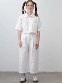 Resim Zekids Kız Çocuk Crop Gömlek Poplin Pantolon Takım-15793 Beyaz 