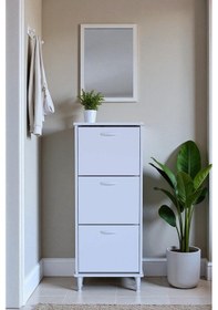 Resim Eliusta Nefes Ayaklı 52 Cm Ayakkabılık Kapı Önü/antre 3 Düşer Kapaklı Beyaz 52x127x26 Cm Ayakkabılık Beyaz 