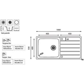 Resim Ukinox Hs 100 Dekorlu Sol Damlalıklı Eviye 