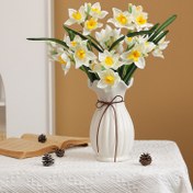 Resim 5 adet Gerçekçi Yapay Nergis Çiçeği Ev Dekorasyonu, Düğün ve Nişan İçin - Kumaş Sahte Nergis İç Mekan/Dış Mekan, Noel, Hanuka, Şükran Günü, Sevgililer Günü, Mezuniyet İçin Mevsimlik Süslemeler - Kapsız Masaüstü Çiçek Düzenlemesi 