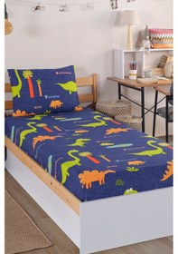 Resim Pes Lastikli Çarşaf Seti Tek Kişilik Dinolar Lacivert Lacivert 