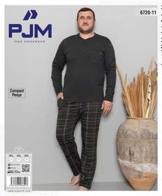 Resim Pijamoni Erkek Battal Düğme Yaka Penye Uzun Kol İnce Pijama Takımı 6720/11 - 1 Adet Siyah 