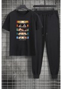 Resim Unisex Cosplay Haikyuu Baskılı 2'li Eşofman Takımı Siyah 