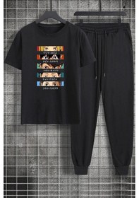 Resim Unisex Cosplay Haikyuu Baskılı 2'li Eşofman Takımı Siyah 