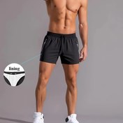 Resim Çift Fermuarlı Cepli ve File Astarlı Erkekler İçin Hızlı Kuruyan Yüzme Şortu - Tek Renk Mavi, Tüm Sezonluk Sörf, Koşu, Bisiklet Sürme, Plaj Partileri & Dış Mekan Sporları için Yazlık Aktif Giyim | Şık Tasarım | Ayarlanabilir Konfor 