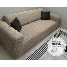 Resim Düz Jakarlı 3 Kişilik Vizon Kanepe Örtüsü Lastikli Koltuk Örtüsü Çekyat Örtüsü Koltuk Kılıfı Sütlü 