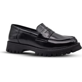 Resim Kids A More Kids A More Vintage Deri Loafer Kız Çocuk Okul Ayakkabısı Siyah Rugan 