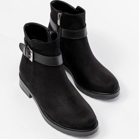 Resim 165-204/1 Siyah Süet Toka Aksesuarlı Fermuarlı Günlük Kadın Bot Beyaz 