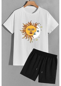 Resim Uyguntarz Evren Temalı Şort T-shirt Eşofman Takımı Beyaz 