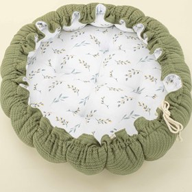 Resim Yuvarlak Babynest - Çift Taraflı - Açık Yeşil Örgü - Yapraklar 